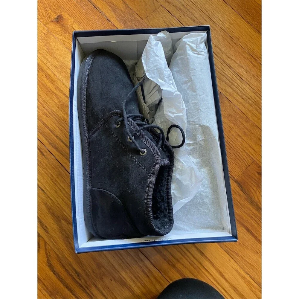 Nautica Men's Ankle Boot Slippers Black Fleece Lined Non-Slip Size 12